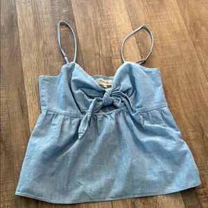 Madewell Chambray Babydoll Tie Front Sleeveless Top